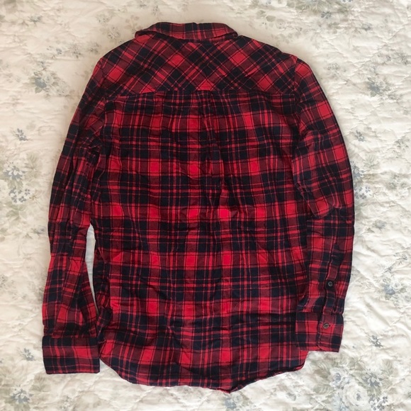JCrew Factory Boy Fit Navy & Red Plaid Button Down - Picture 2 of 5